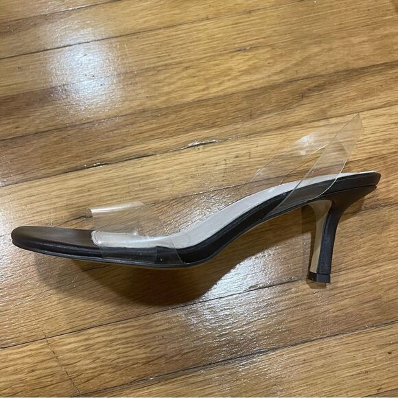FRENCH CONNECTION Black Clear Lucite Slingback Tia Heeled Sandal - Picture 7 of 11